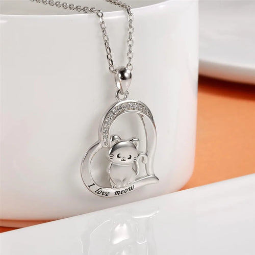 Adorable Cat Heart Necklace