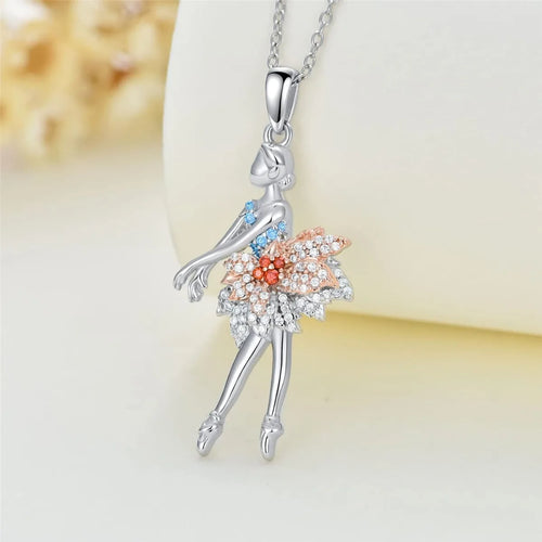 Ballet Girl Rhinestone Pendant Necklace – Elegant Gift for Women